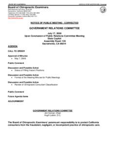 Board of Chiropractic Examiners - Notice of Public Meeting