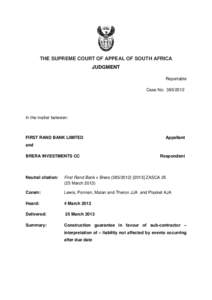 South African law / Performance bond / Letter of credit / Appeal / FNB v Lynn / Law / Contract law / Demand guarantee