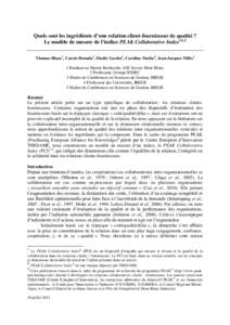 Quels sont les ingrédients d’une relation client-fournisseur de qualité ? Le modèle de mesure de l’indice PEAK Collaborative Index©1,2 Thomas Blanc1, Carole Donada2, Elodie Gardet3, Caroline Mothe4, Jean-Jacques 