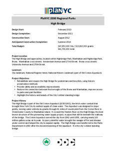 PlaNYC 2030 Regional Parks High Bridge Design Start: