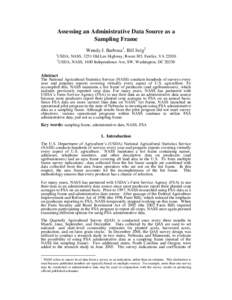 Assessing an Administrative Data Source as a Sampling Frame Wendy J. Barboza1, Bill Iwig2 1  USDA, NASS, 3251 Old Lee Highway, Room 305, Fairfax, VA 22030