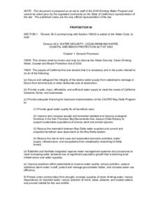 NOTE: This document is prepared as an aid to staff of the DHS Drinking Water Program and cannot be relied upon by the regulated community as the State of California’s representation of the law. The published codes are 