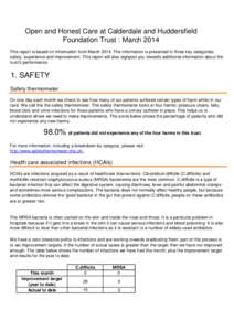 Open and Honest Care at Calderdale and Huddersfield Foundation Trust : March 2014 This report is based on information from March[removed]The information is presented in three key categories: safety, experience and improvem