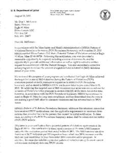 MSHA - Pattern of Violations Notification Letter -Rhino Eastern LLC - Eagle #1 Mine - August 25, 2011