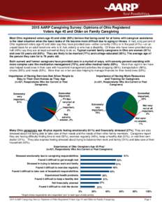 2015 AARP Caregiving Survey: Opinions of Ohio Registered Voters Age 45 and Older on Family Caregiving Most Ohio registered voters age 45 and older (80%) believe that being cared for at home with caregiver assistance is t