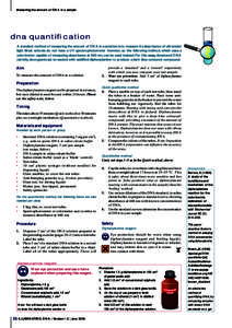 Measuring the amount of DNA in a sample  dna quantification A standard method of measuring the amount of DNA in a solution is to measure its absorbance of ultraviolet light. Most schools do not have a UV spectrophotomete