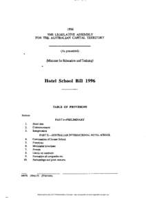 1996 THE LEGISLATIVE ASSEMBLY FOR THE AUSTRALIAN CAPITAL TERRITORY (As presented) (Minister for Education and Training)