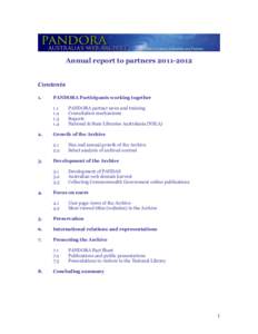 Annual report to partnersContents 1.  PANDORA Participants working together