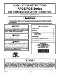 INSTALLATION INSTRUCTIONS  RPGE/RGE Series Gas Heating/Electric Cooling Package Unit Save these instructions for future reference