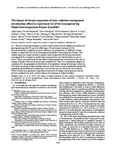 JOURNAL OF GEOPHYSICAL RESEARCH: ATMOSPHERES, VOL. 118, 9743–9752, doi:[removed]jgrd.50762, 2013  The impact of abrupt suspension of solar radiation management (termination effect) in experiment G2 of the Geoengineering