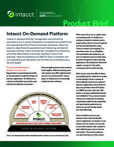 Product Brief Intacct On-Demand Platform Intacct on-demand financial management and accounting applications are in use at thousands of companies for streamlining and automating critical financial business processes. Feat