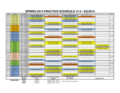 SPRING 2014 PRACTICE SCHEDULE[removed]Field Location  Time Block