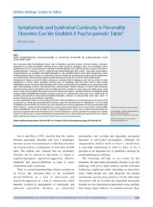 Editöre Mektup / Letter to Editor  Symptomatic and Syndromal Continuity in Personality