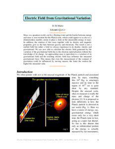 Electric Field from Gravitational Variation D. Di Mario =============