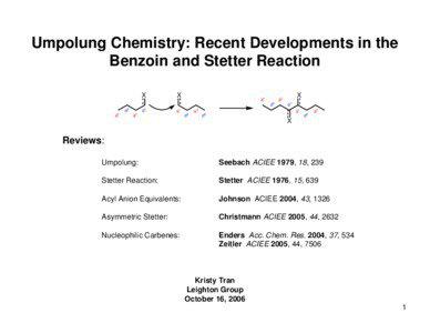 Organic compounds / Stetter reaction / Umpolung / Benzoin / Aldehyde / Alkene / Cyanohydrin / Carbene / Acyl / Chemistry / Organic chemistry / Functional groups