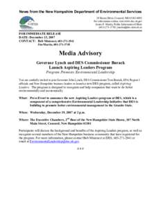 News from the New Hampshire Department of Environmental Services  29 Hazen Drive, Concord, NH 03302­0095  For information online, visit www.des.nh.gov  James P. Martin, Public Information Office