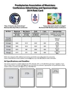 Presbyterian Association of Musicians Conference Advertising and Sponsorships 2014 Rate Card