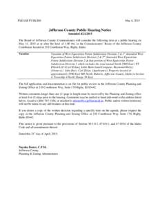 PLEASE PUBLISH  May 6, 2015 Jefferson County Public Hearing Notice Amended