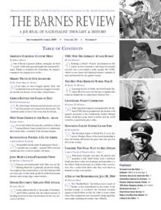 BRINGING HISTORY INTO ACCORD WITH THE FACTS IN THE TRADITION OF DR. HARRY ELMER BARNES  the Barnes Review A JOURNAL OF NATIONALIST THOUGHT & HISTORY SEPTEMBER/OCTOBER 2009