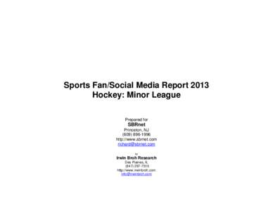 Sports Fan/Social Media Report 2013 Hockey: Minor League Prepared for SBRnet Princeton, NJ