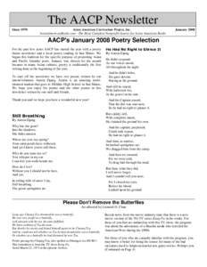 The AACP Newsletter Since 1970 Asian American Curriculum Project, Inc. AsianAmericanBooks.com - The Most Complete Nonprofit-Source for Asian American Books