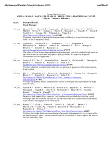 43rd Lunar and Planetary Science Conference[removed]sess753.pdf Friday, March 23, 2012 SPECIAL SESSION: DAWN OVER VESTA III: REGOLITH OF A TRANSITIONAL PLANET