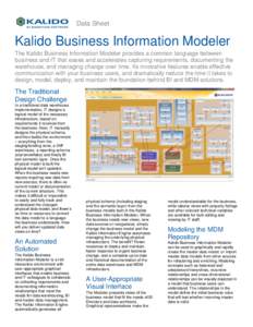 Data Sheet  Kalido Business Information Modeler The Kalido Business Information Modeler provides a common language between business and IT that eases and accelerates capturing requirements, documenting the warehouse, and