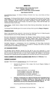 MINUTES Regular Meeting of the Lompoc City Council Tuesday, February 2, 2016 City Hall, 100 Civic Center Plaza, Council Chamber Open Session 6:30 P.M. Council Members Present: Dirk Starbuck, DeWayne Holmdahl, Victor Vega