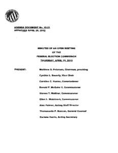 Politics / Donald F. McGahn II / Petersen / Steven T. Walther / Agenda / Government / Federal Election Commission / Cynthia L. Bauerly / Ellen L. Weintraub