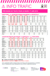 INFO TRAFIC PRÉVISIONS DE TRAFIC POUR LE MARDI 17 JUIN 2014 D  D