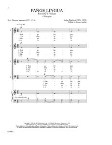 4  PANGE LINGUA For SATB Voices E Phrygian Anton Bruckner (1824–1896)