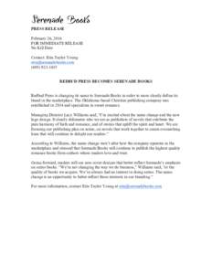 PRESS RELEASE  	
   February 26, 2016 FOR IMMEDIATE RELEASE