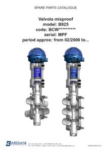 SPARE PARTS CATALOGUE  Valvola mixproof model: B925 code: BCW********** serial: MPF