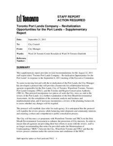 STAFF REPORT ACTION REQUIRED Toronto Port Lands Company – Revitalization