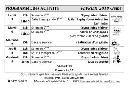 PROGRAMME des ACTIVITE   3E