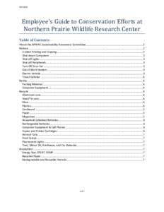 DOI USGS  Employee’s Guide to Conservation Efforts at Northern Prairie Wildlife Research Center Table of Contents About the NPWRC Sustainability Awareness Committee .....................................................