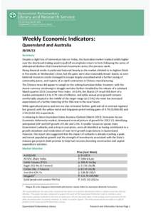 Weekly Economic Indicators: Queensland and Australia[removed]Summary Despite a slight loss of momentum late on Friday, the Australian market tracked solidly higher over the shortened trading week to pull off an emphatic