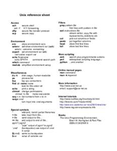 Unix reference sheet Access ssh secure shell ssh -Y X11 forwarding sftp