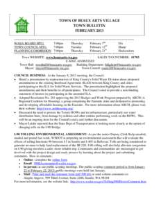 TOWN OF BEAUX ARTS VILLAGE TOWN BULLETIN FEBRUARY 2013 *******************************************************************************************  WABA BOARD MTG.