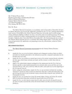 18 November 2010 Mr. P. Michael Payne, Chief Permits, Conservation, and Education Division Office of Protected Resources National Marine Fisheries Service 1315 East-West Highway