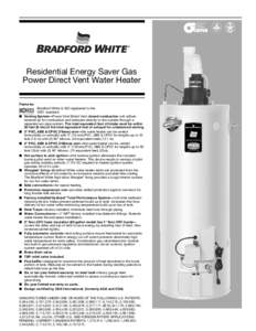 EFFICIENCY RATING CERTIFIED Residential Energy Saver Gas Power Direct Vent Water Heater