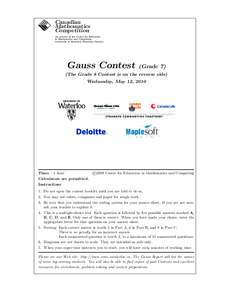 Canadian Mathematics Competition An activity of the Centre for Education in Mathematics and Computing, University of Waterloo, Waterloo, Ontario