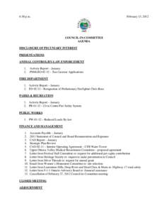 6:30 p.m.  February 13, 2012 COUNCIL-IN-COMMITTEE AGENDA