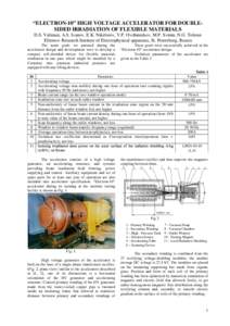 “ELECTRON-10” HIGH VOLTAGE ACCELERATOR FOR DOUBLESIDED IRRADIATION OF FLEXIBLE MATERIALS D.S. Valtman, A.S. Ivanov, E.K. Nikiforov, V.P. Ovchinnikov, M.P. Svinin, N.G. Tolstun Efremov Research Institute of Electrophy