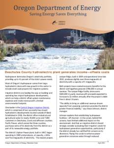 Oregon Department of Energy  Deschutes County hydroelectric plant generates income—offsets costs Page 2