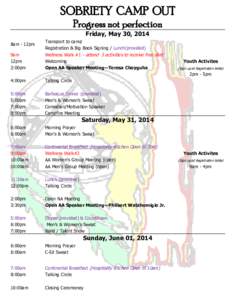 SOBRIETY CAMP OUT Progress not perfection Friday, May 30, 2014 8am - 12pm  Transport to camp