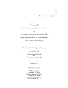 A Proposal to the National Aeronautics and Space Administration for Far Ultraviolet Spectrometric Determination of the Density and Composition of the Lunar Atmosphere with an Orbiting Apollo Spacecraft