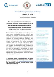 Household Energy Price Index for Europe January 29, 2016 January Prices Just Released The most up-to-date picture of European household electricity and gas prices: VaasaETT