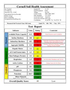 Cornell Soil Health Assessment Joe Vegland 123 Main St. Anytown, NY, [removed]Sample ID: