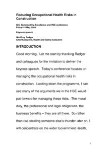 Geoffrey Podger - Reducing Occupational Health Risks in Construction - Keynote speech [PDF 100kb]